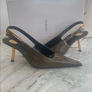 SAINT LAURENT Lee Slingback Pump-Amber Green size France 37 /US 6